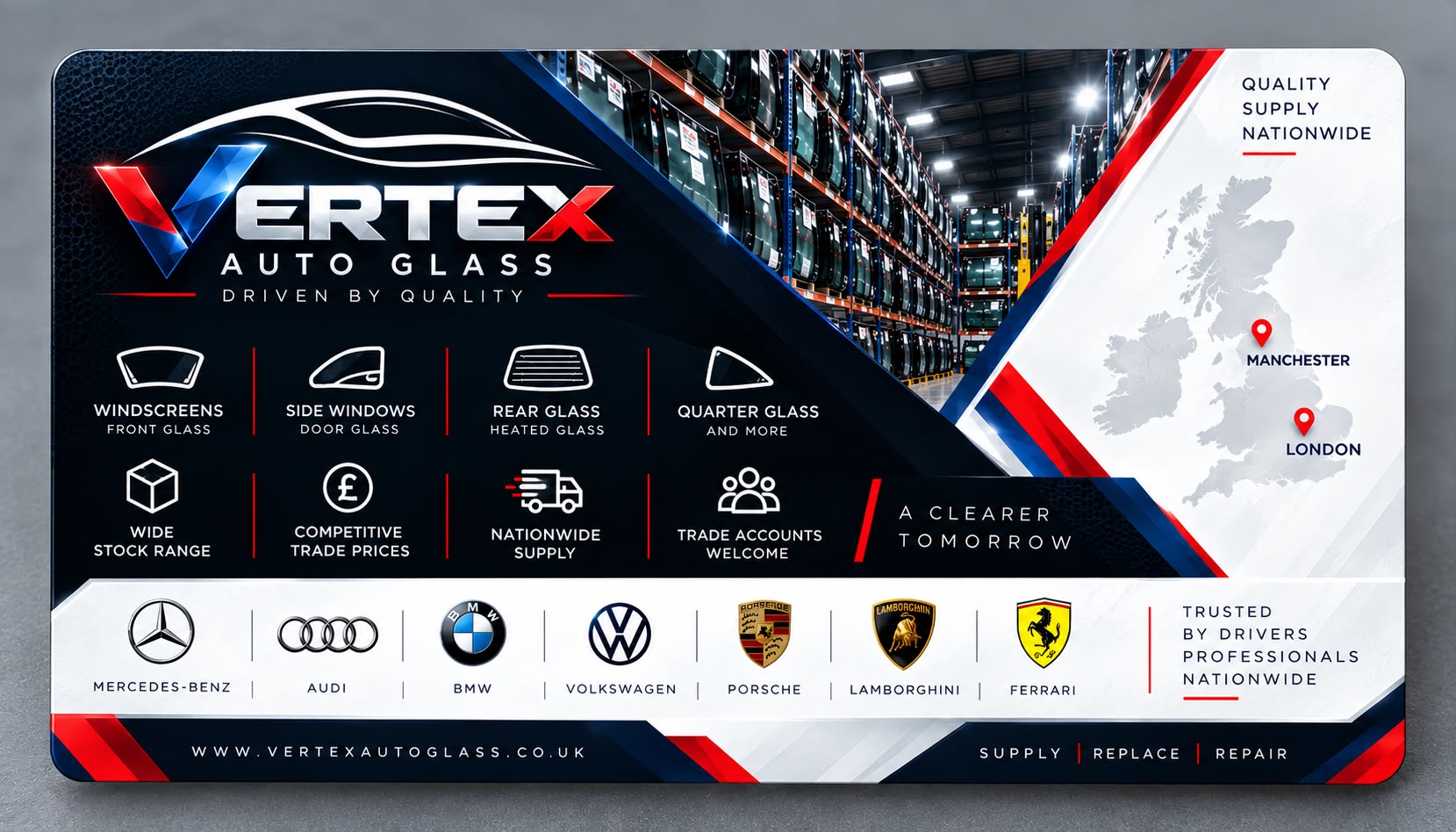 Vertex Auto Glass brand artwork